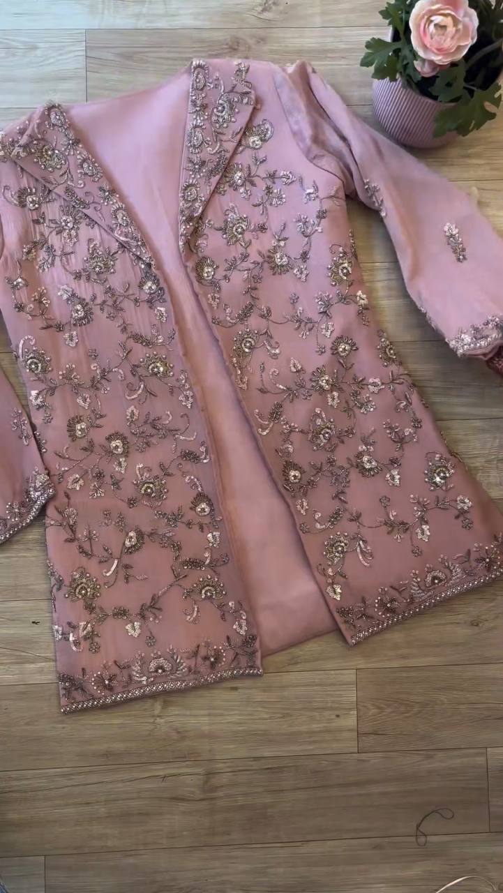 WESTERN STYLE FIONA SILK CORDDING SEQUENCE WORK BLAZER/KOTI, TUBE CHOLI