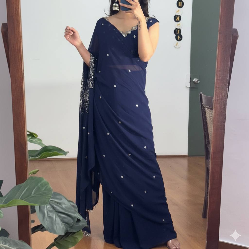 EXCLUSIVE 2 STYLES HAND WORKED DRAPE SAREE