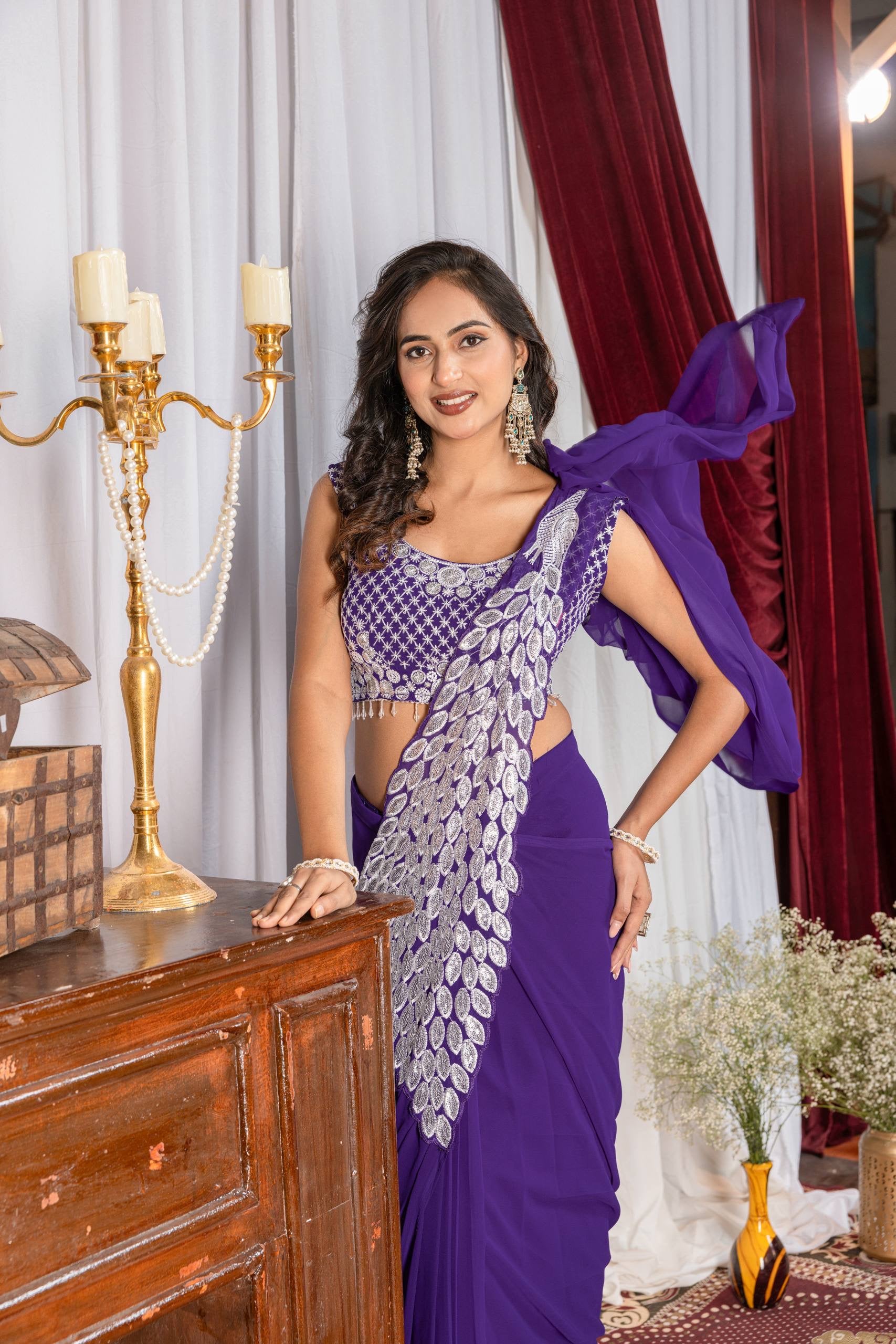 Designer Ready-to-Wear Saree with Stylish Embroidered Blouse