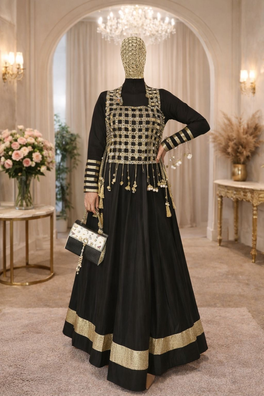 NEW RANGOLI SILK ANARKALI GOWN AND KOTI MIRROR WORK