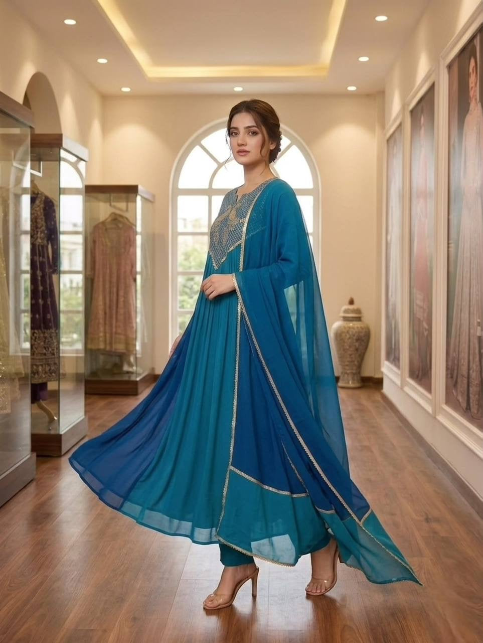 Beautiful Dual Tone Mul Chanderi Anarkali Set