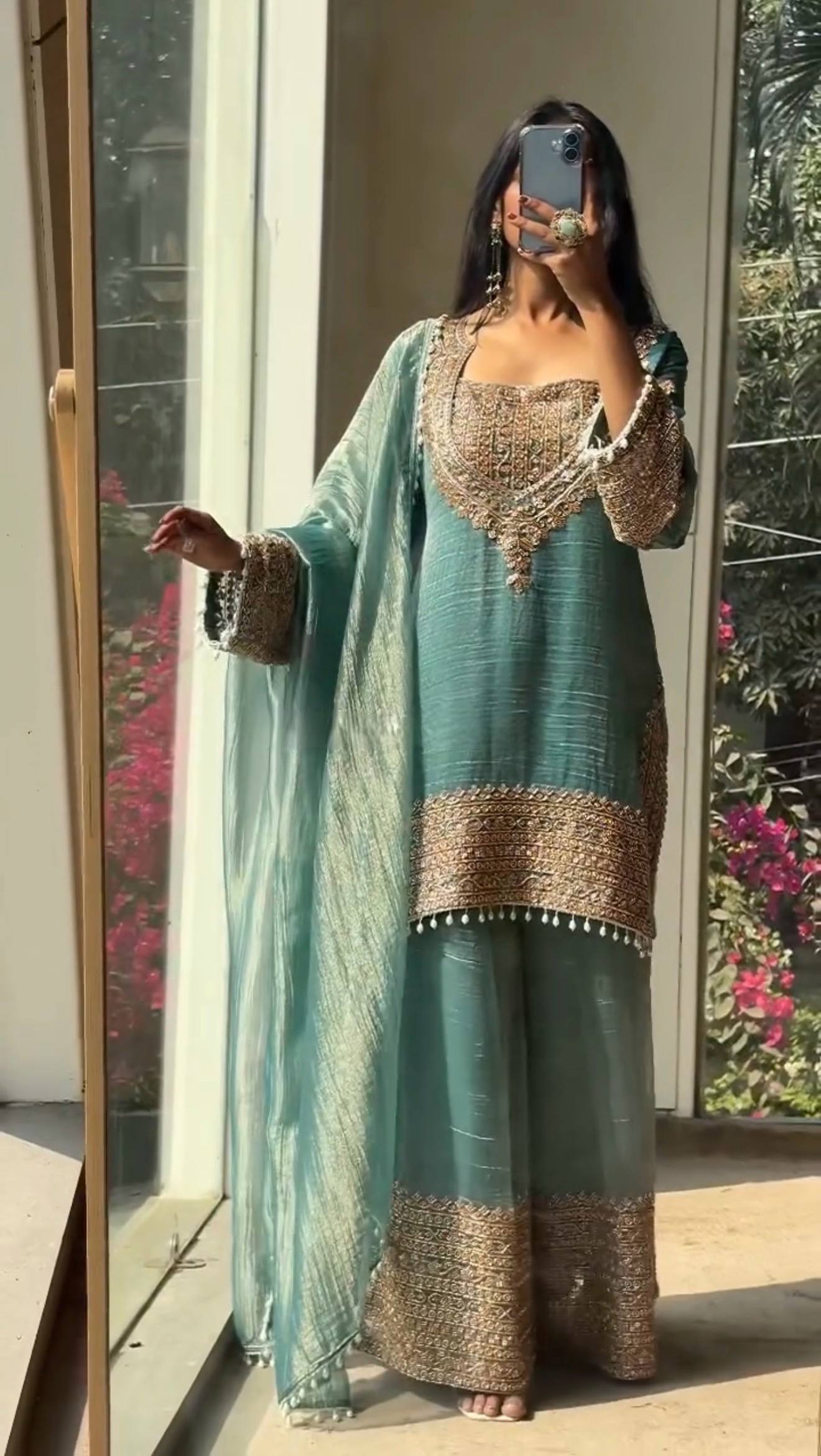 Designer Sequin Cording Work Palazzo Suit Set