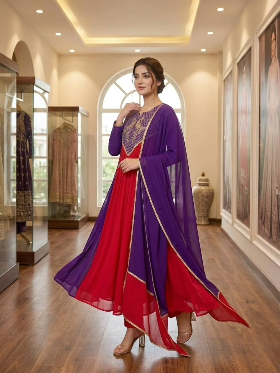 Beautiful Dual Tone Mul Chanderi Anarkali Set