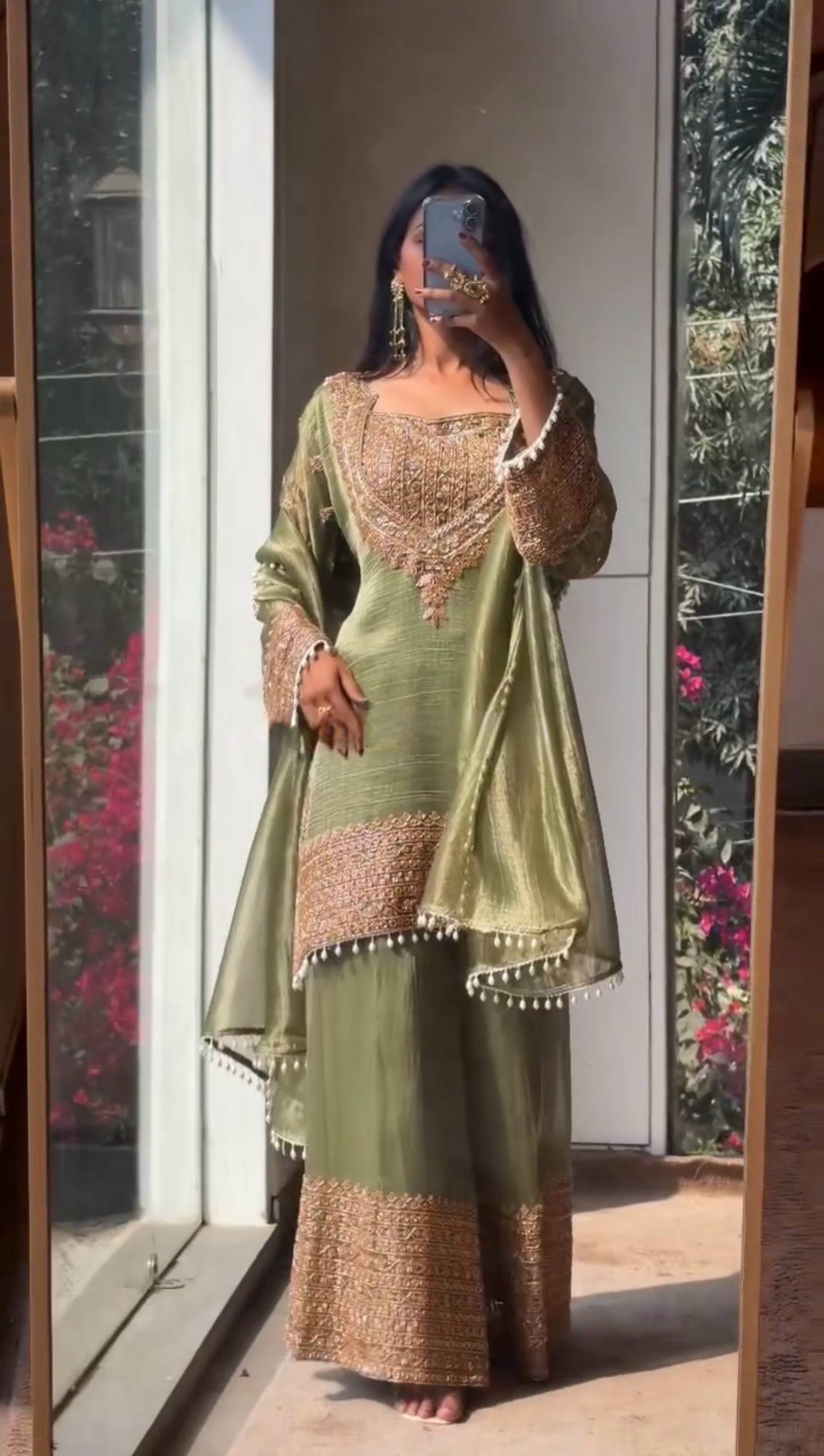 Designer Sequin Cording Work Palazzo Suit Set