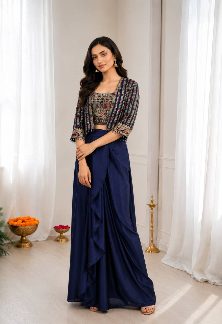 Experience effortless luxury with this premium Koti with Dhoti Lehega