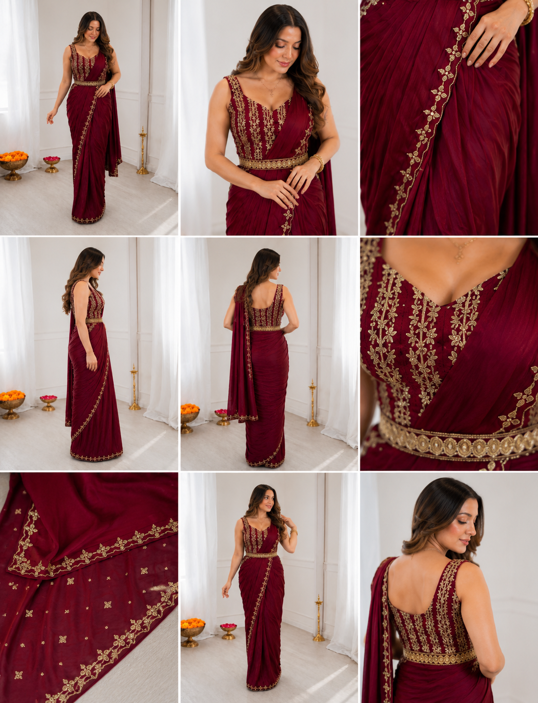 Premium Maroon Ready-to-Wear Saree with Embroidered Blouse