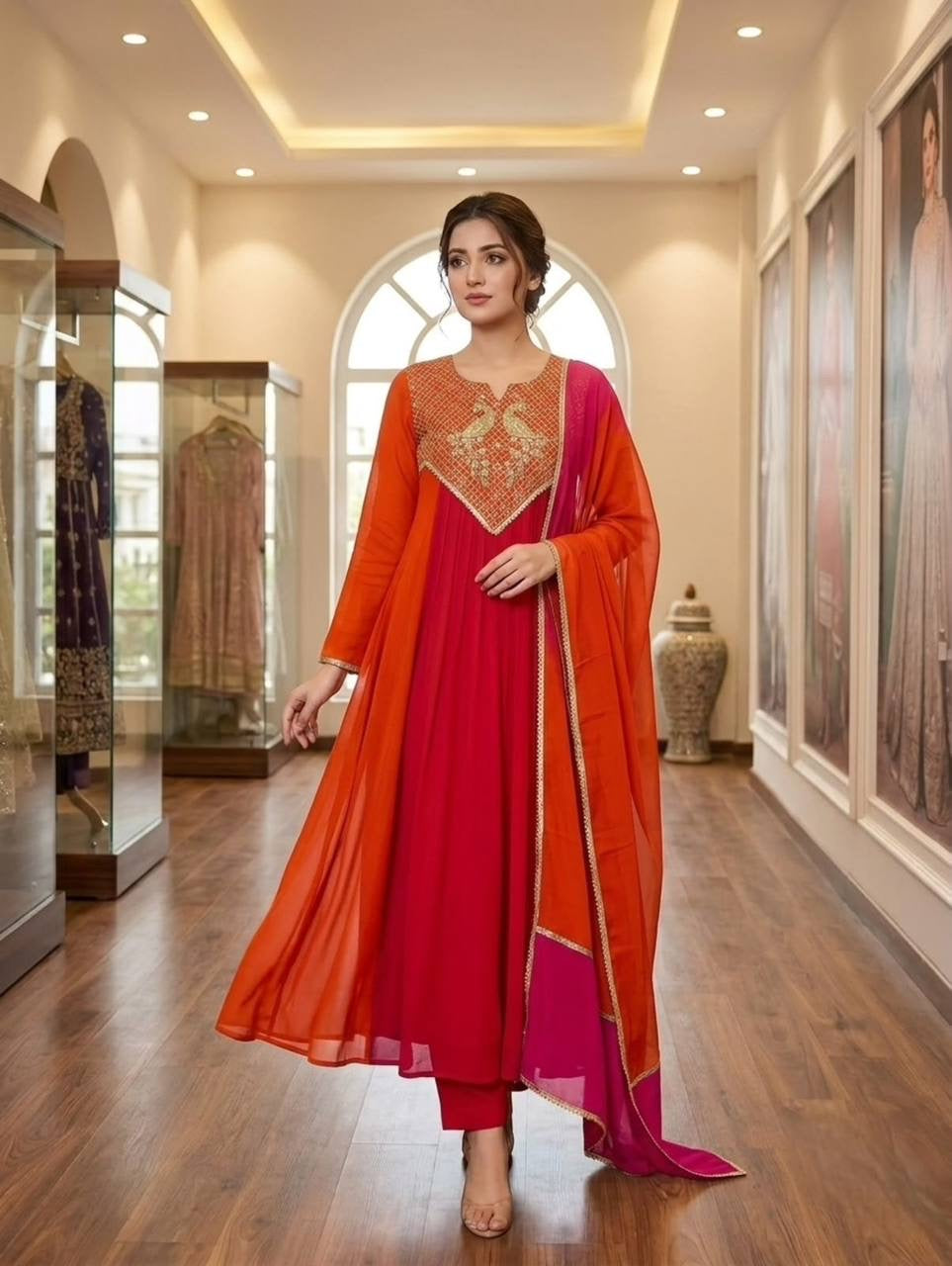 Beautiful Dual Tone Mul Chanderi Anarkali Set