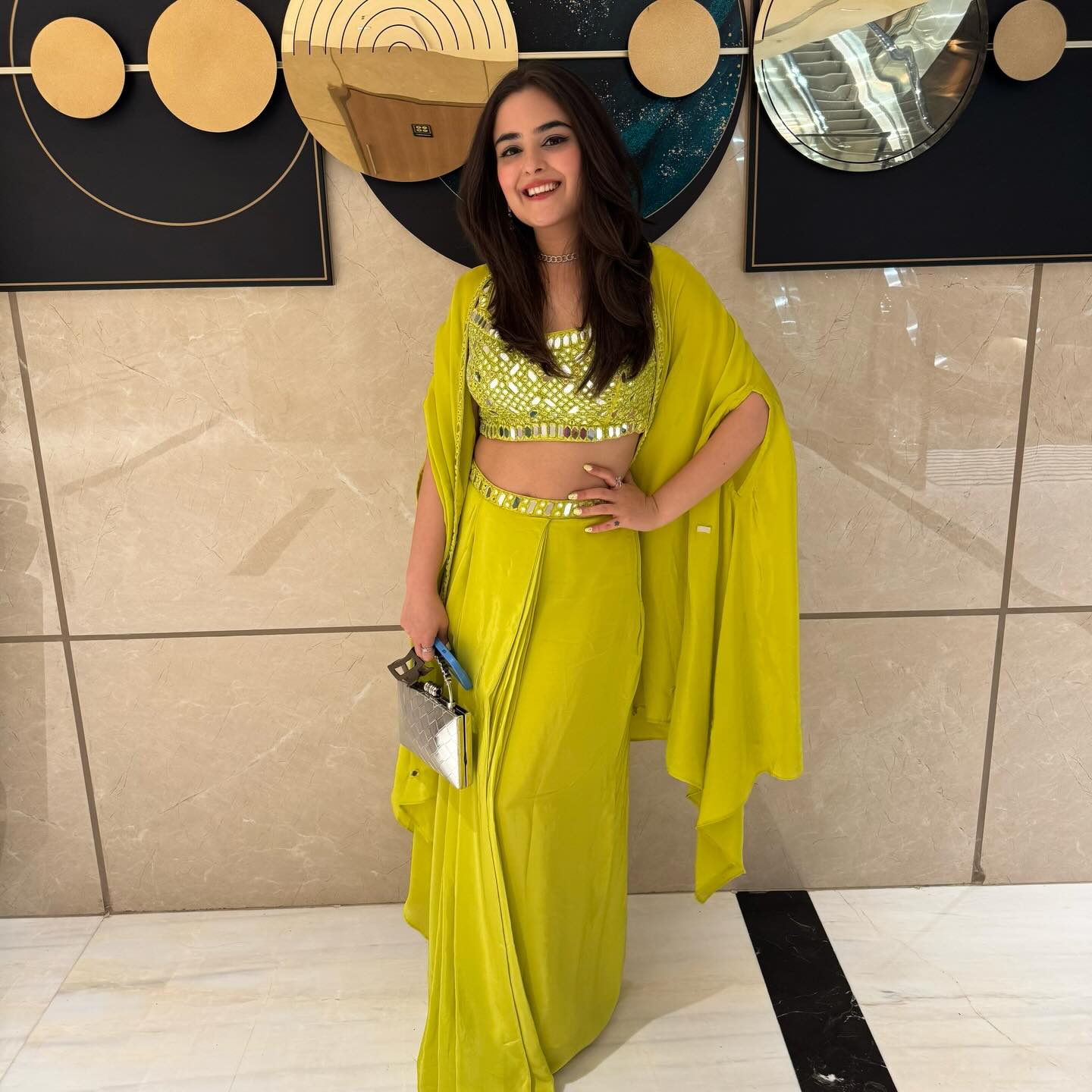 NEON GLOW MIRROR WORK INDO WESTERN DRAPE SET