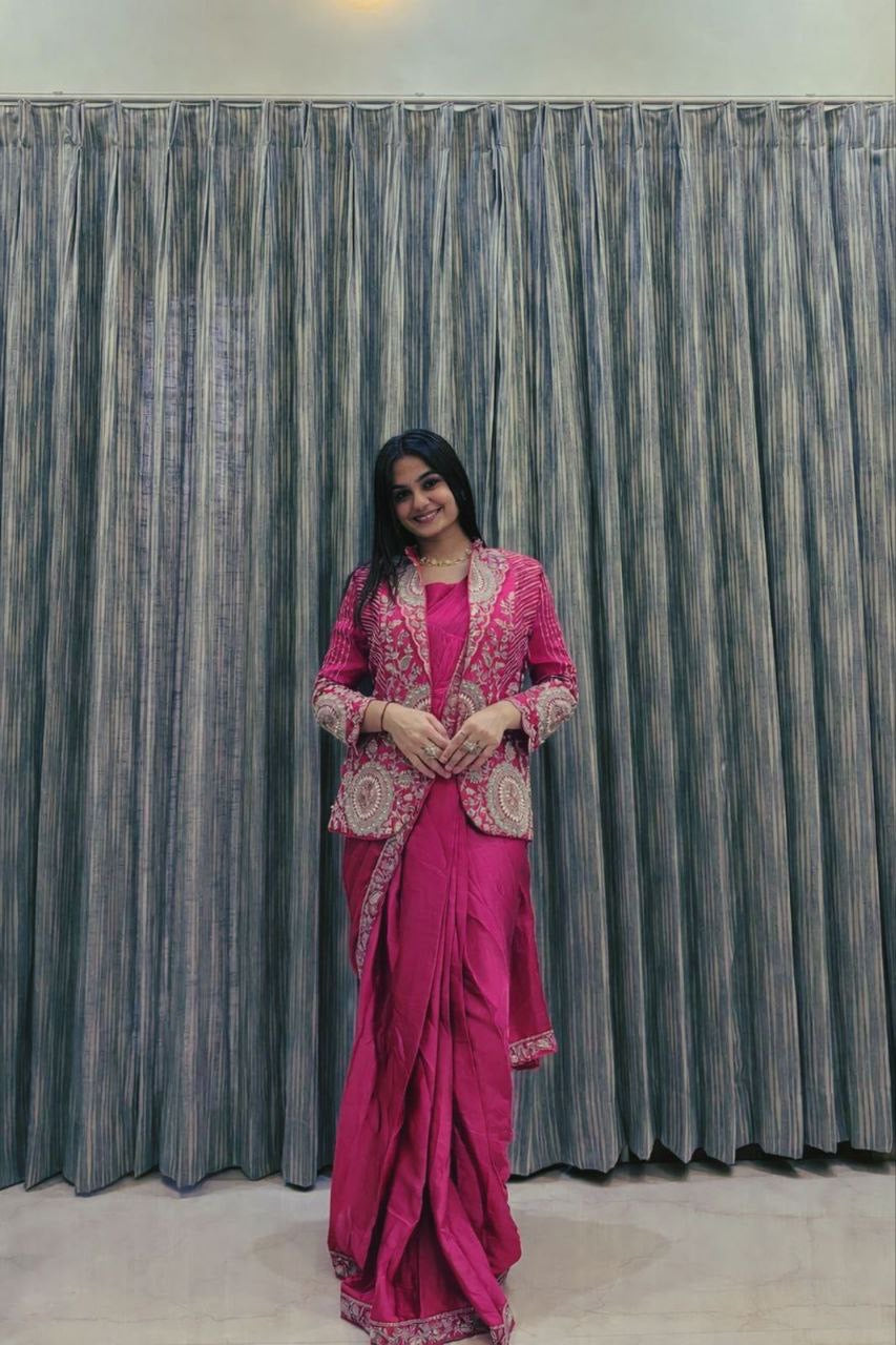 Embroidered Sequin Ready-to-Wear Saree with Full Koti