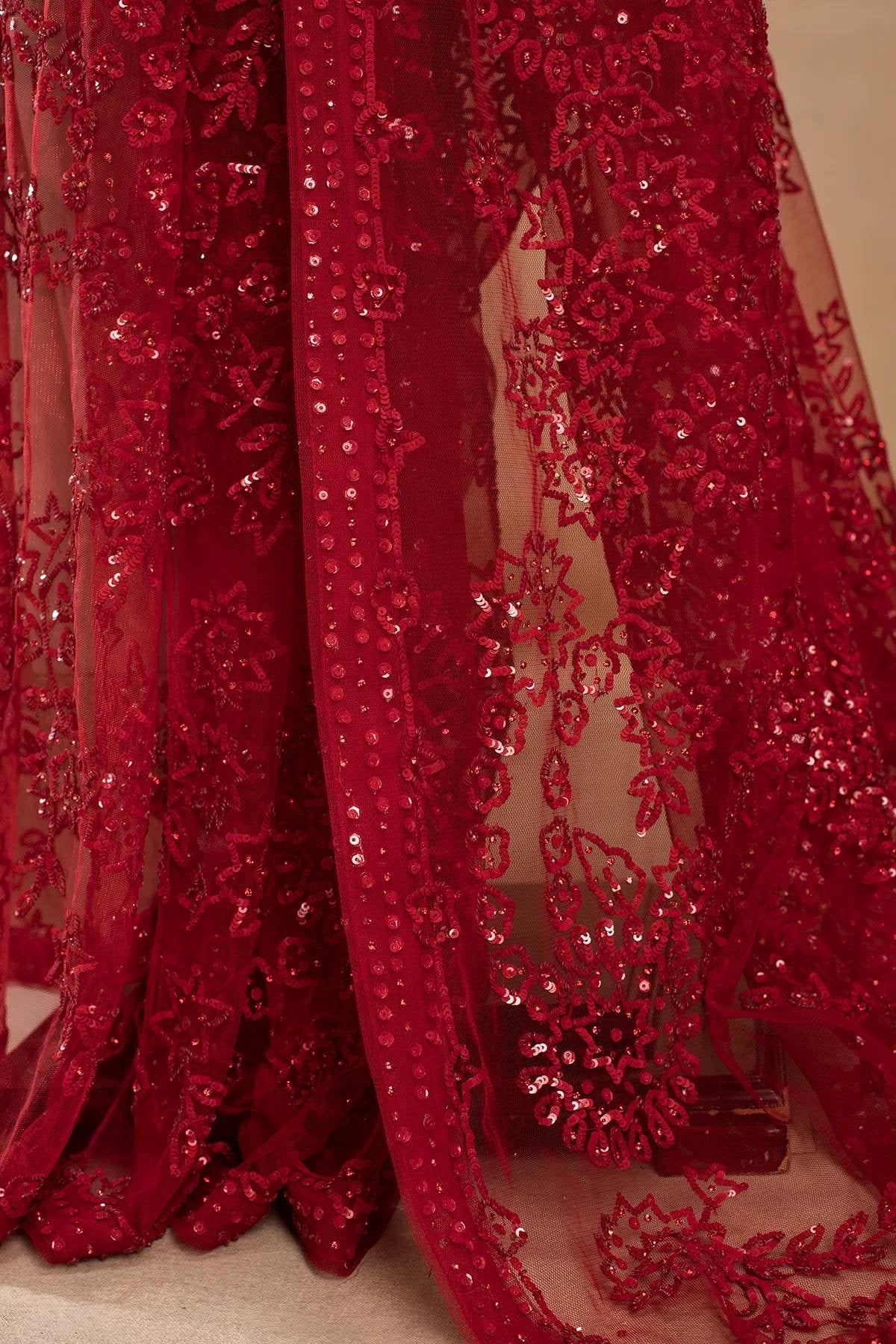 HEAVY EMBROIDERY & FANCY LACE WORK SAREE WITH STITCH BLOUSE