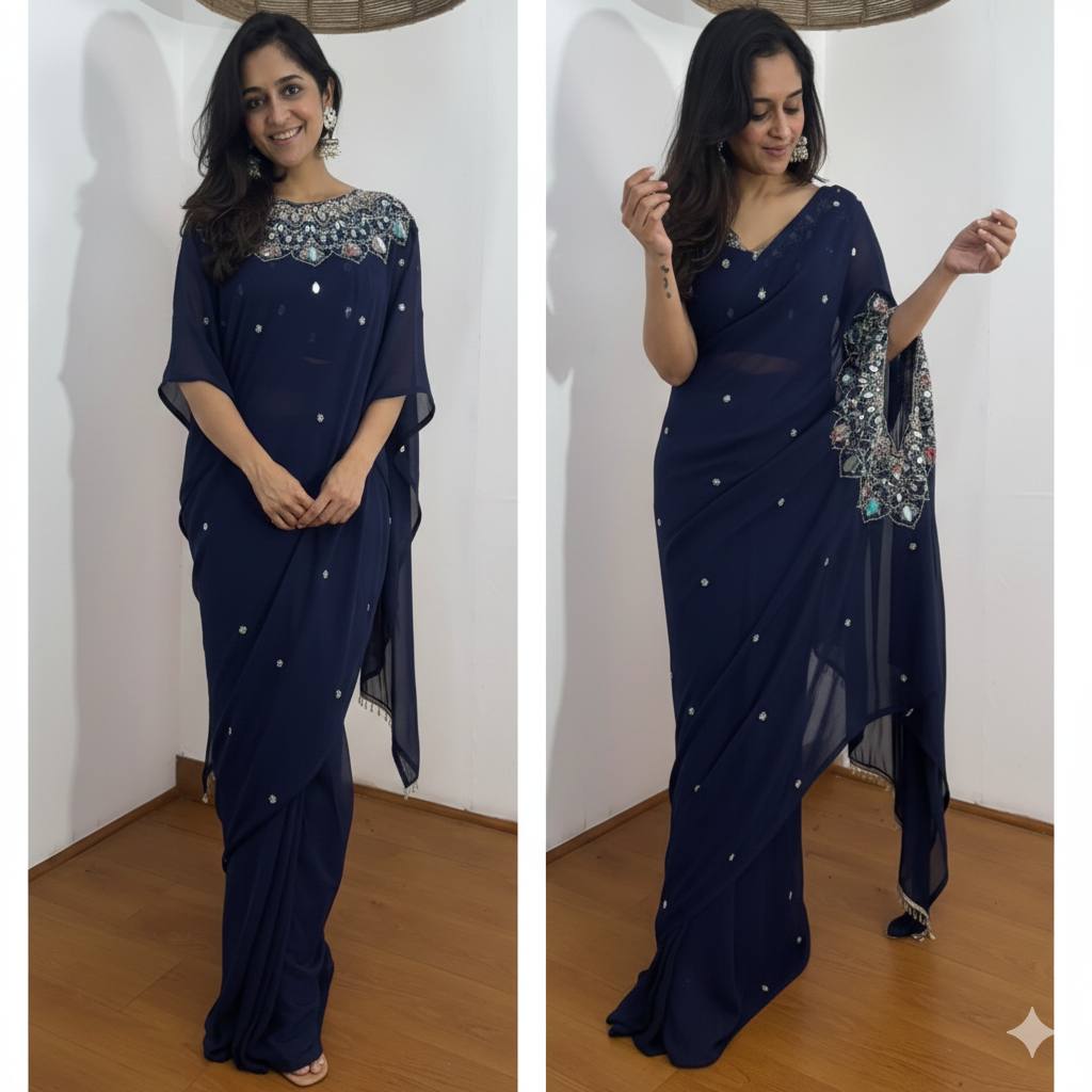 EXCLUSIVE 2 STYLES HAND WORKED DRAPE SAREE