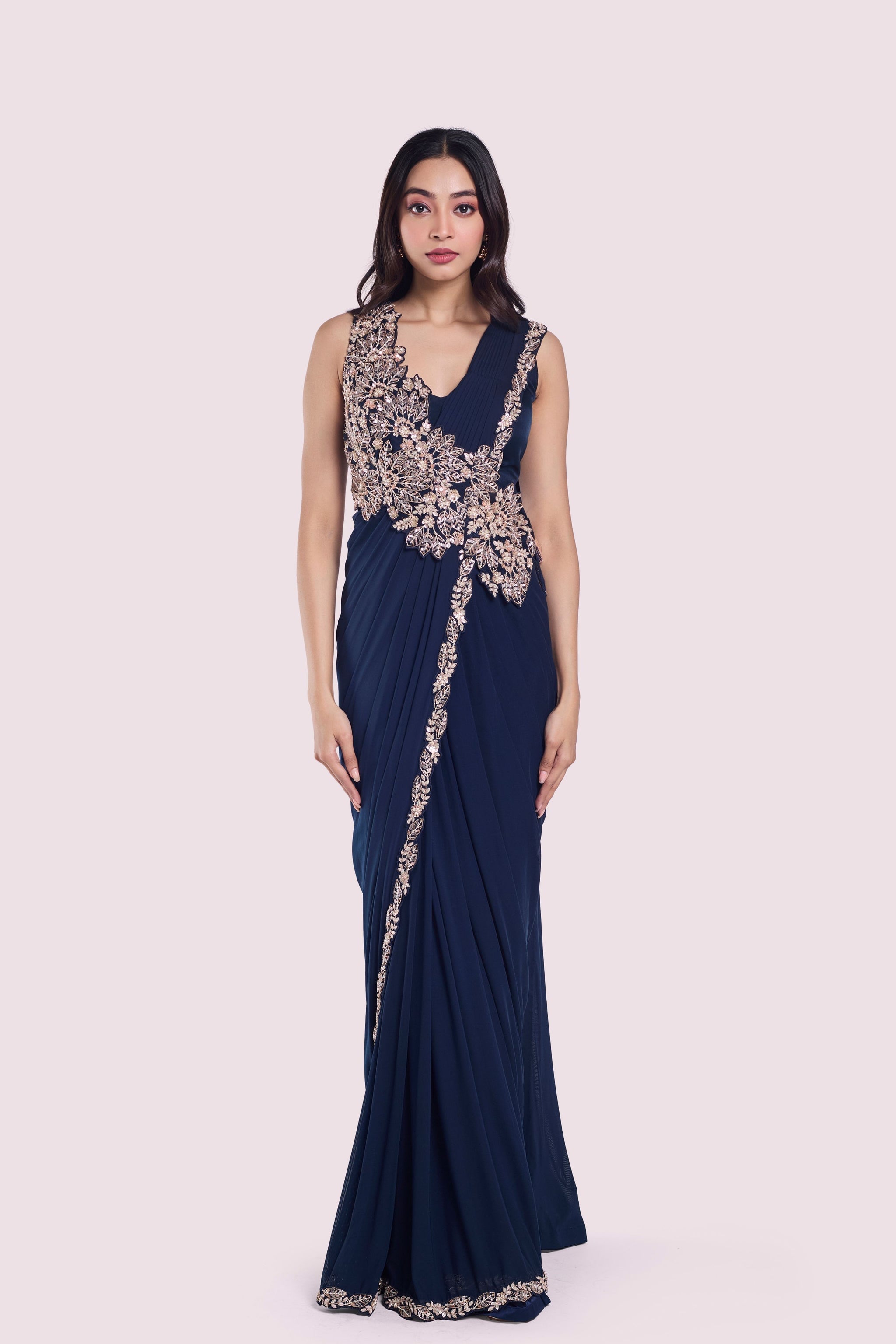 Ready-to-Wear Heavy Rangoli Embroidered Saree with Fully Stitched Blouse | Premium Cording Work Saree