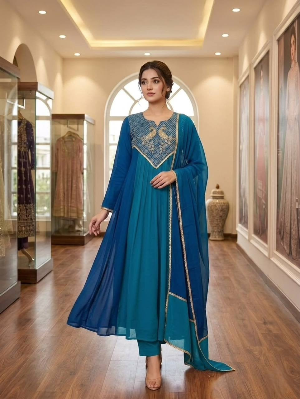 Beautiful Dual Tone Mul Chanderi Anarkali Set