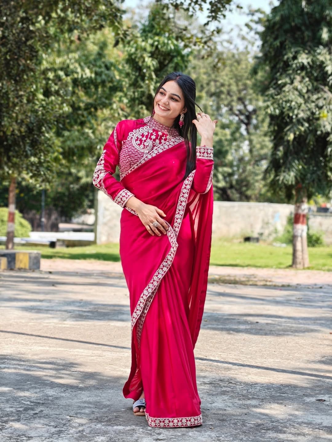New Super Trending Embroidery Sequence work ready to wear saree with Embroidery Blouse