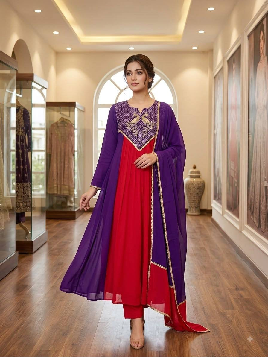 Beautiful Dual Tone Mul Chanderi Anarkali Set