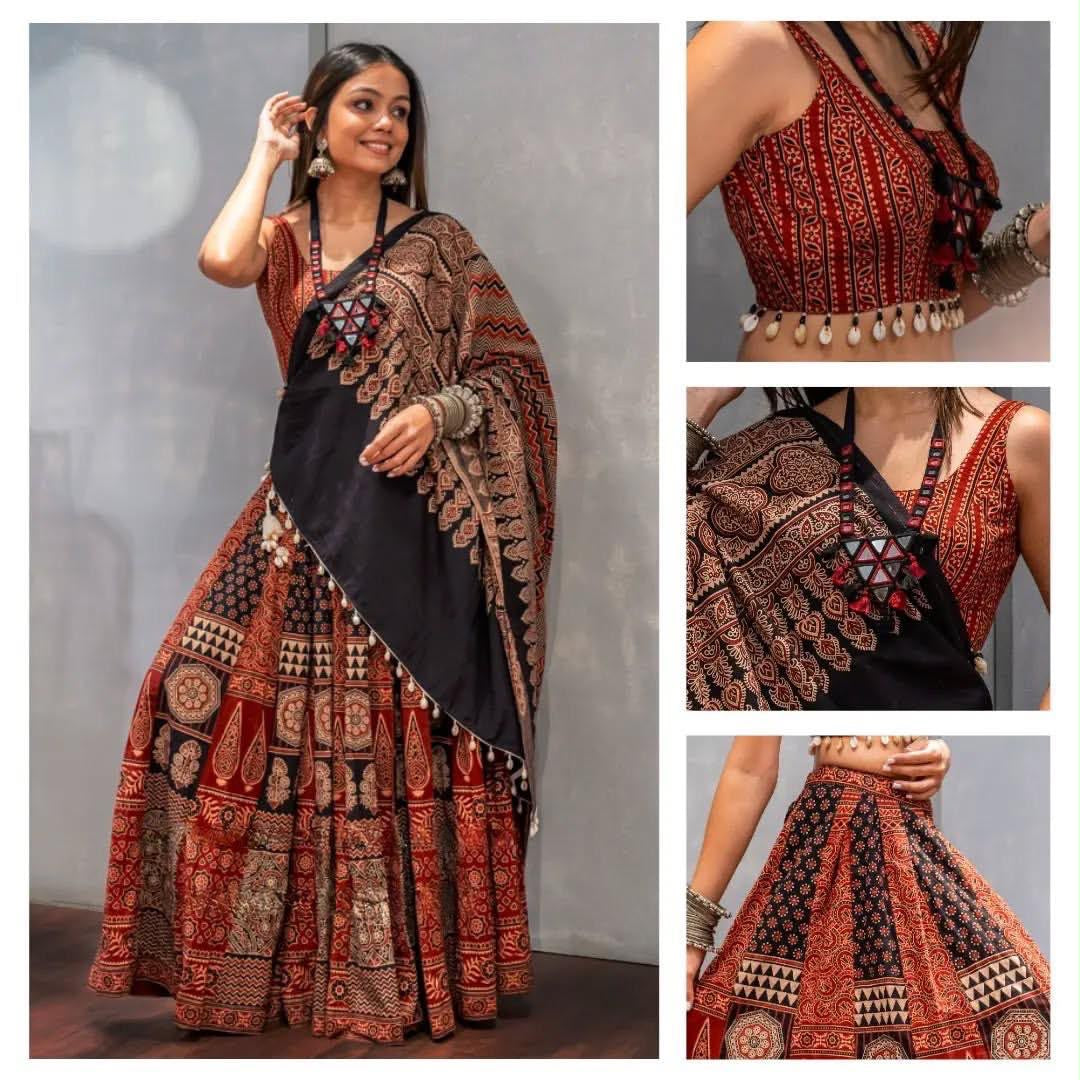 Premium Navratri Printed Cotton Lehenga Choli with Kalamkari Design