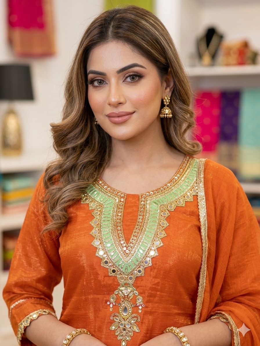 REAL MIRROR WORKED TOP, PANT WITH DUPATTA