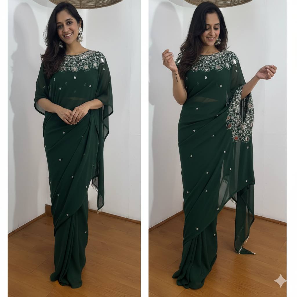 EXCLUSIVE 2 STYLES HAND WORKED DRAPE SAREE