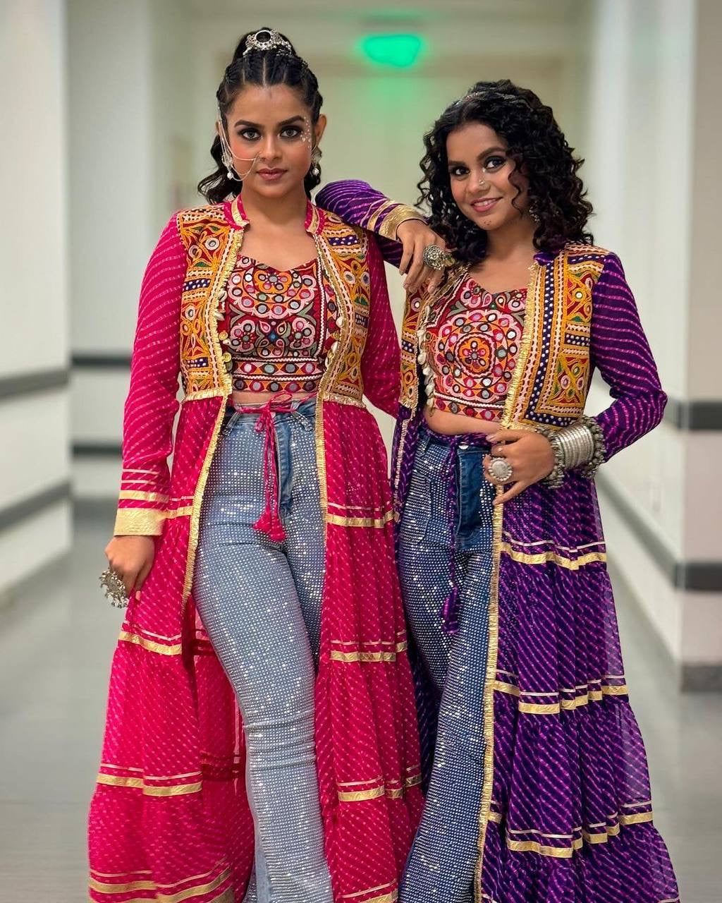 Premium Navratri Mirror Work Shrug with Embroidered Blouse