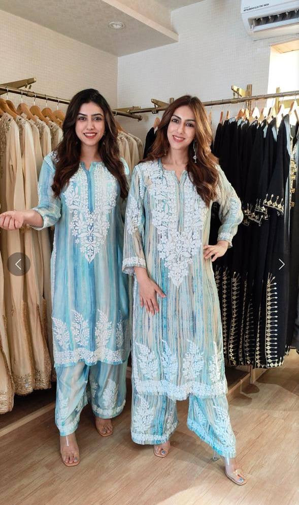 DESIGNER PAIR WITH EMBROIDERED WORK IN 2 DIFFERENT PRINTS 🩵
