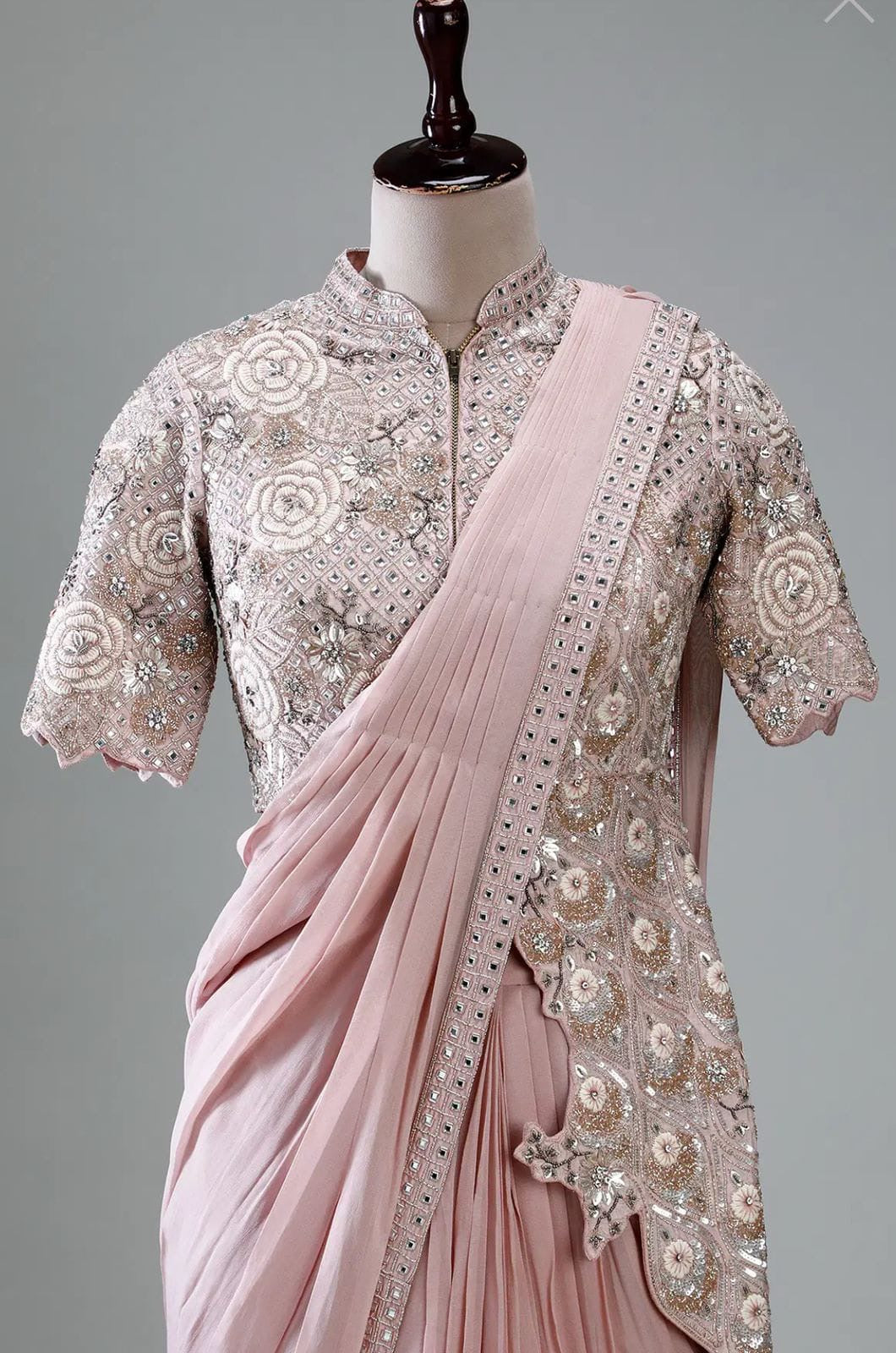 New Super Trending Embroidery cording work ready to wear saree with full koti