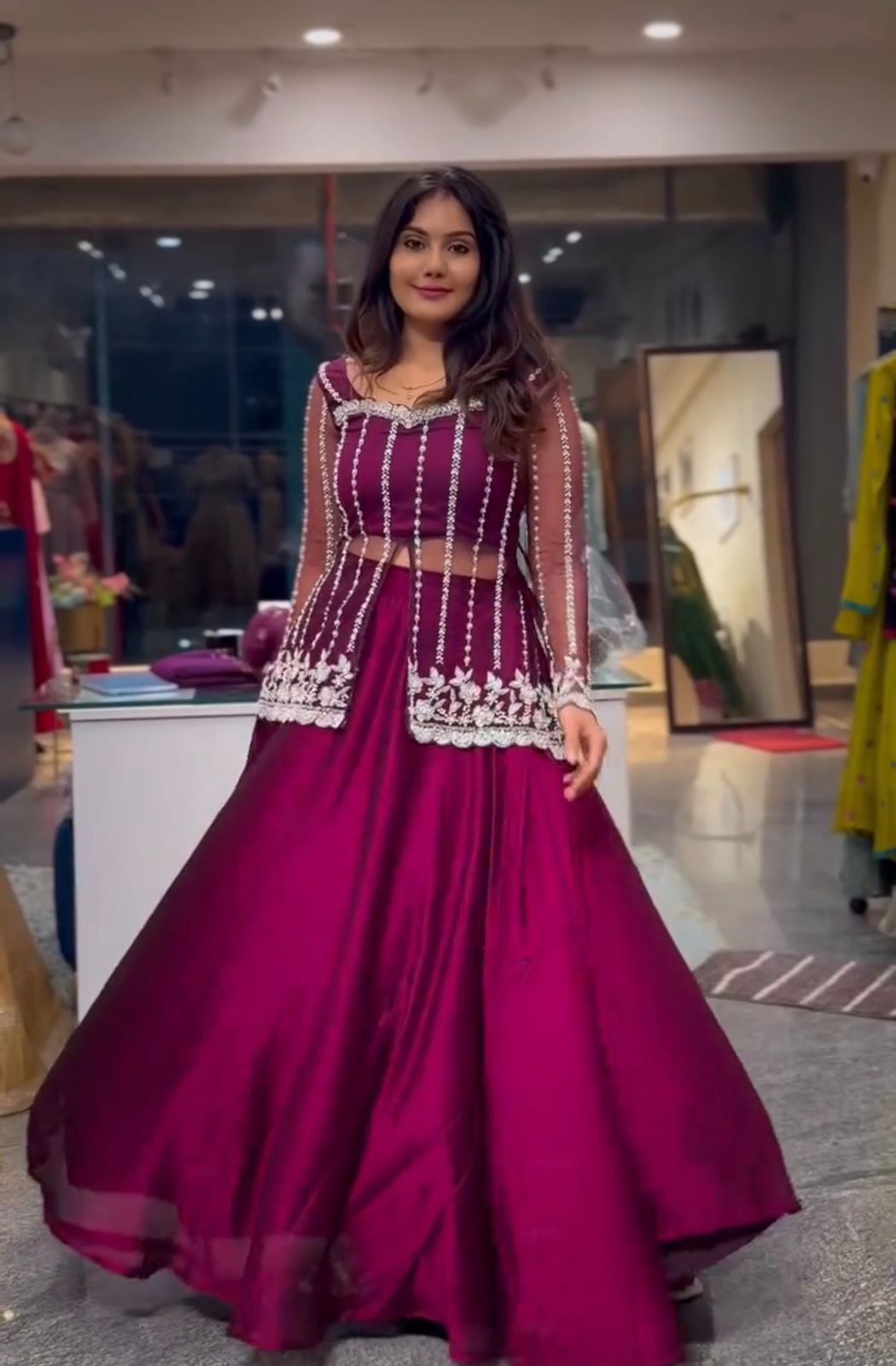 Designer Rangoli Silk Lehenga with Embroidered Koti & Sequin Net Dupatta