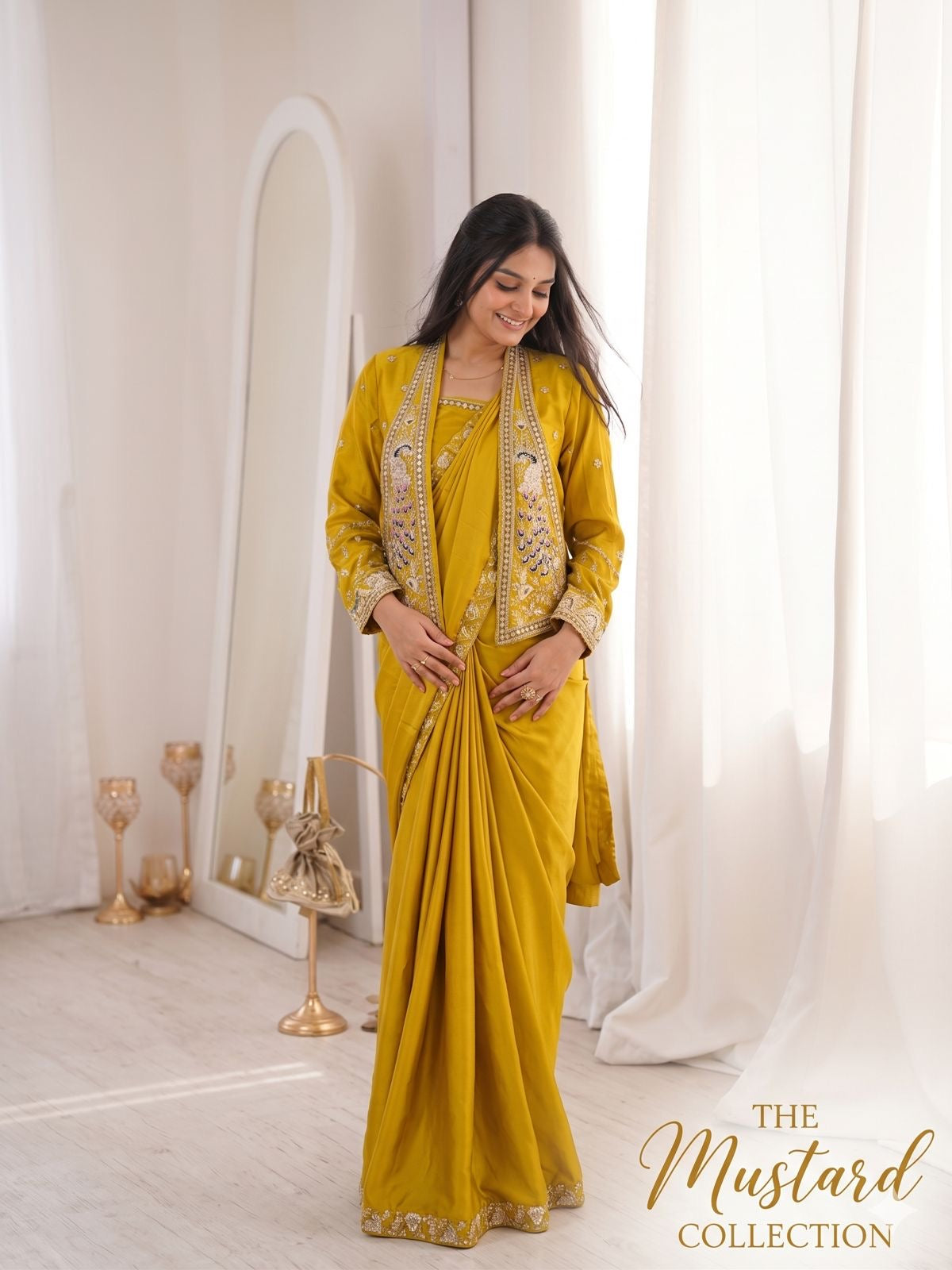 New Super Trending Party jacket with saree Reday to wear Embroidery work saree