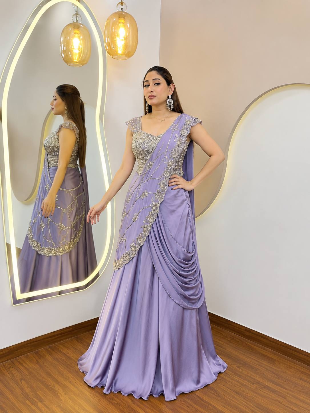Trending Lehenga Style Saree indow-Western With Blouse set