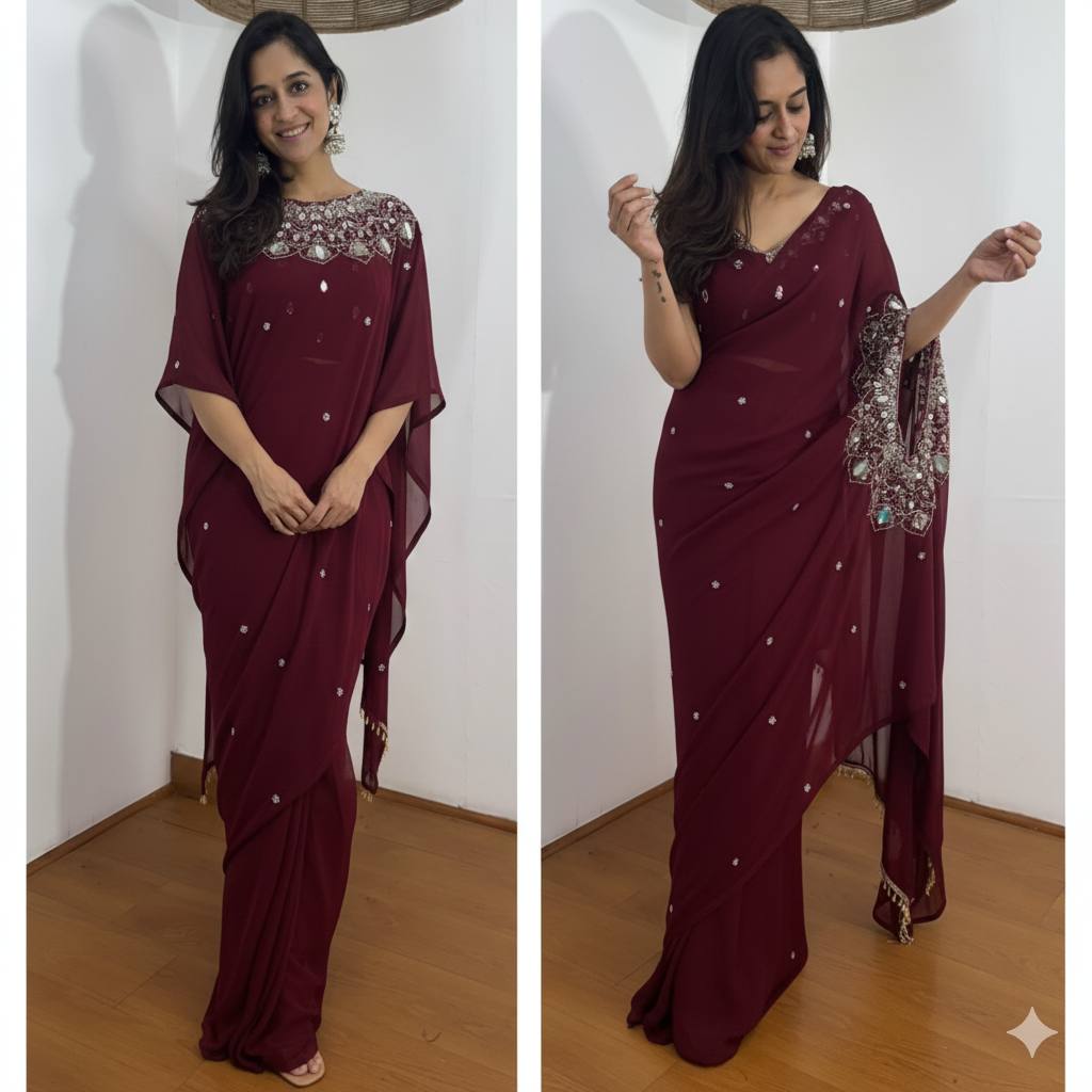 EXCLUSIVE 2 STYLES HAND WORKED DRAPE SAREE