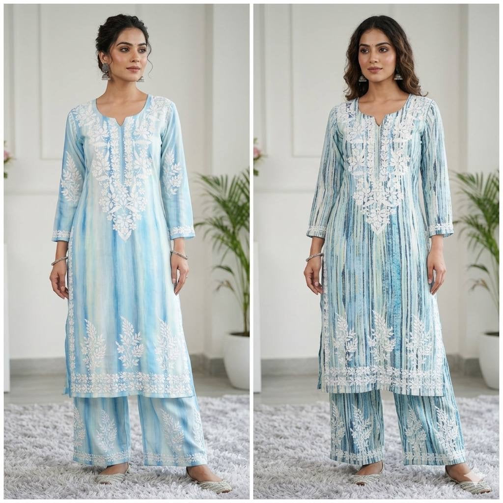 DESIGNER PAIR WITH EMBROIDERED WORK IN 2 DIFFERENT PRINTS 🩵