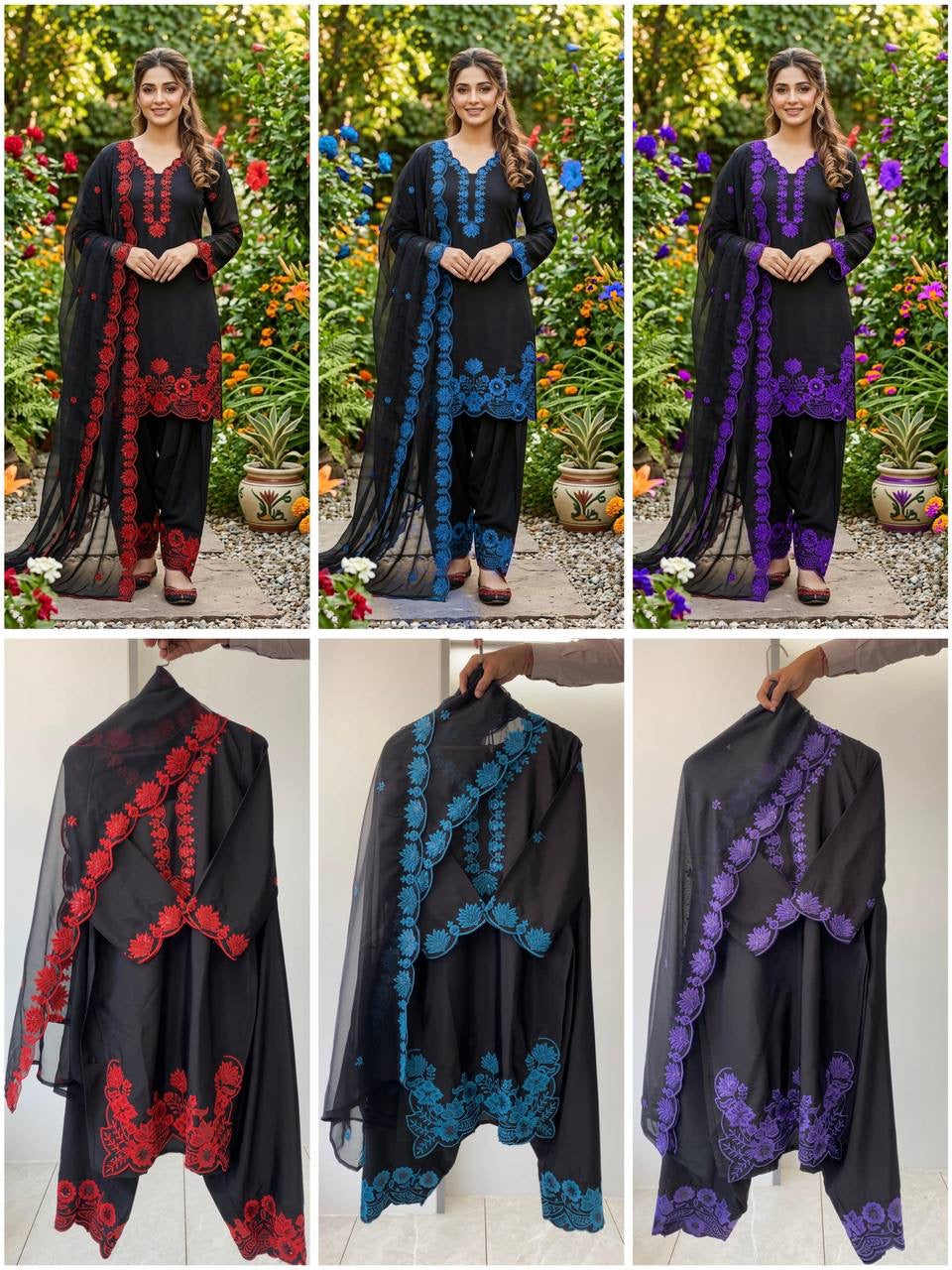 EMBROIDERY WORKED TOP, FARSI SALWAAR WITH DUPATTA