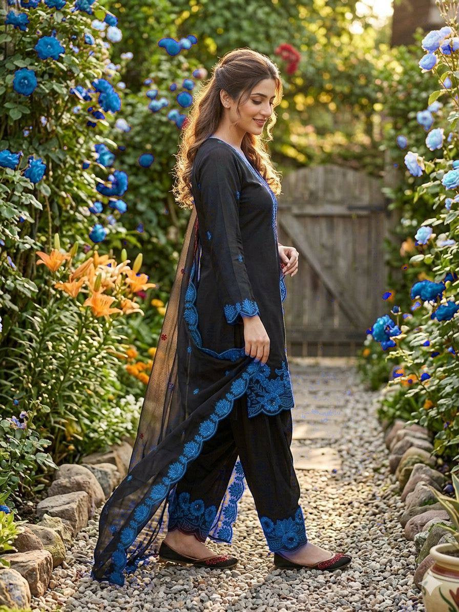 EMBROIDERY WORKED TOP, FARSI SALWAAR WITH DUPATTA