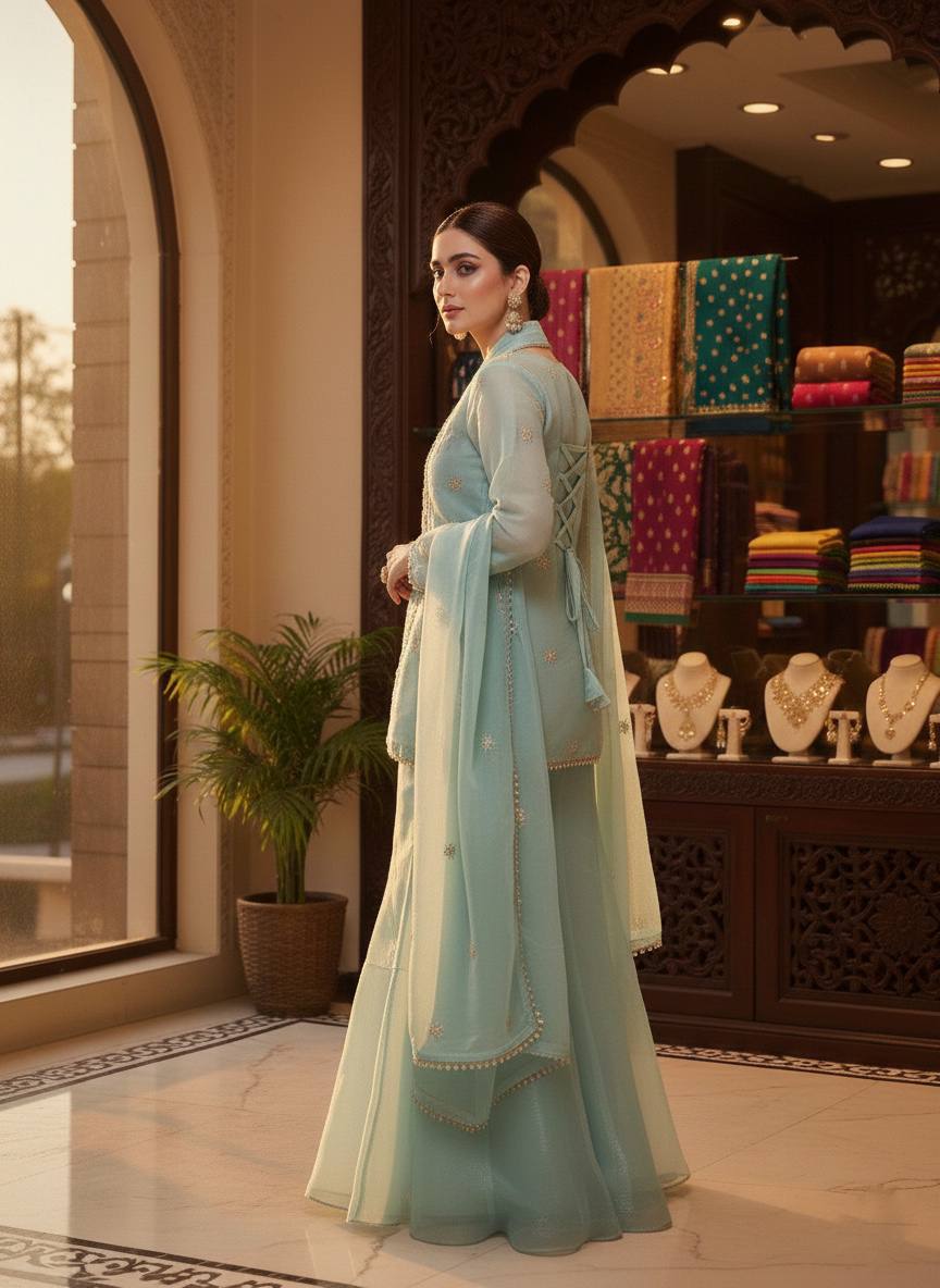 Elegant JMC Silk Embroidered Plazzo Set