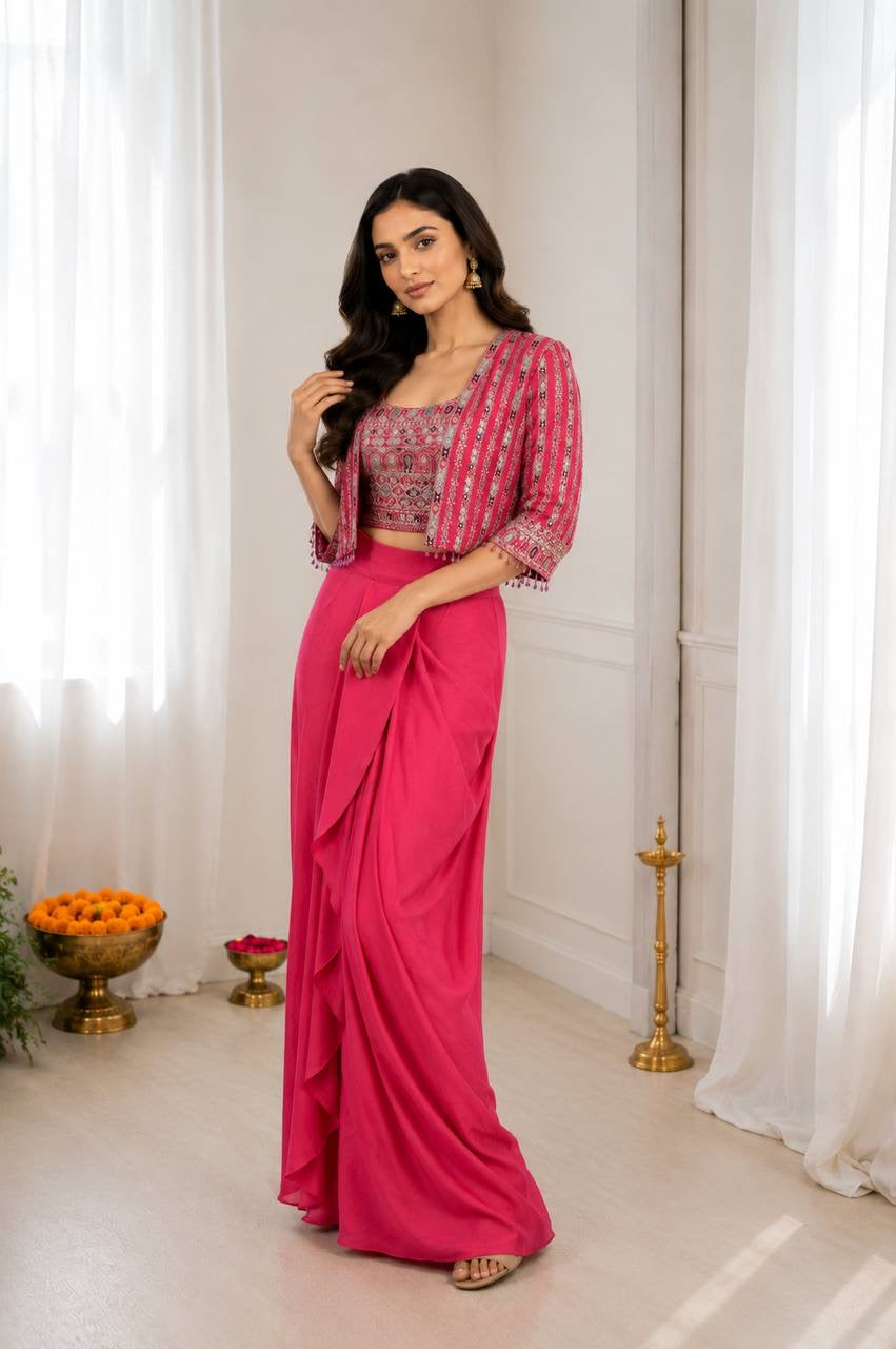 Experience effortless luxury with this premium Koti with Dhoti Lehega