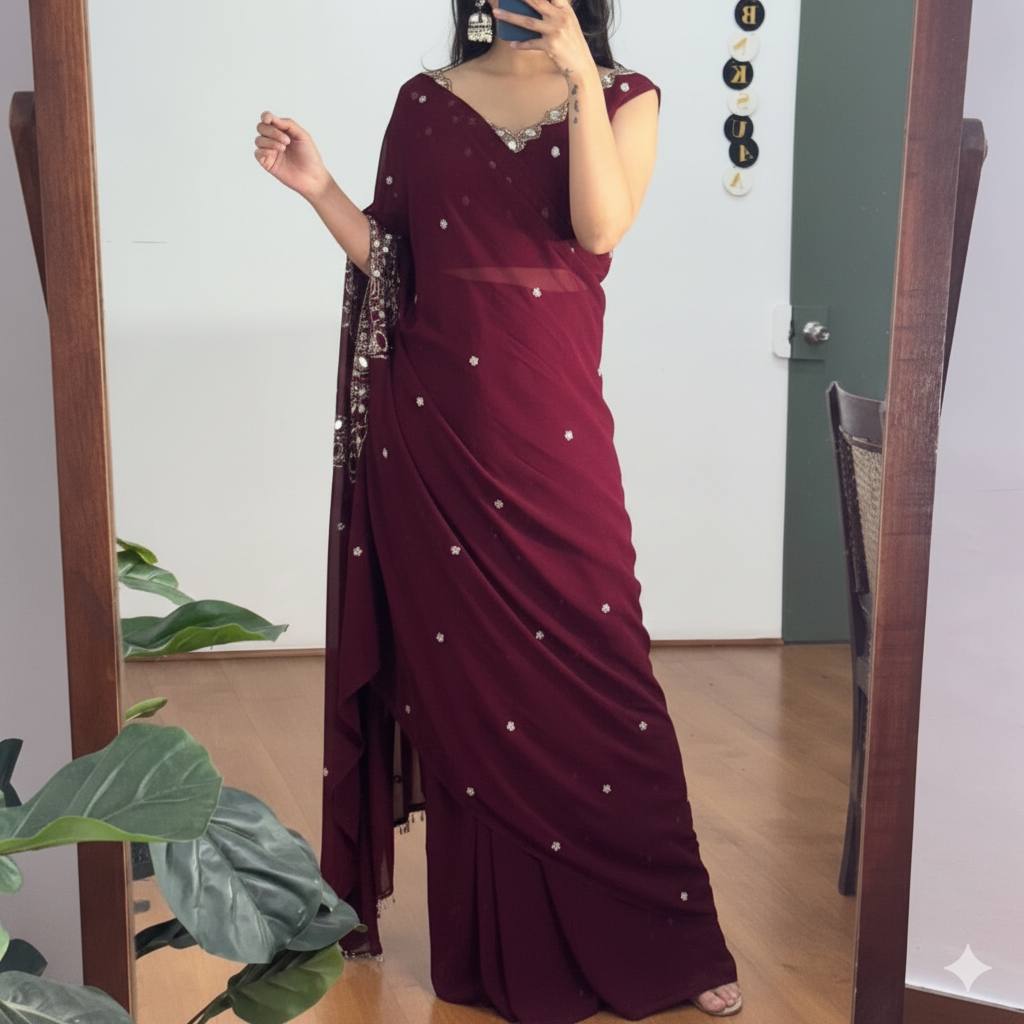 EXCLUSIVE 2 STYLES HAND WORKED DRAPE SAREE