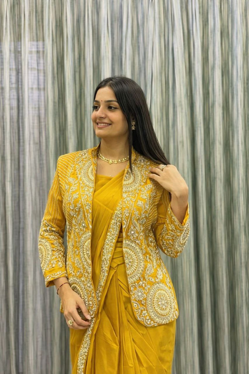 Embroidered Sequin Ready-to-Wear Saree with Full Koti