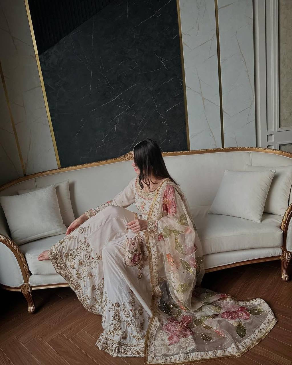 DESIGNER HEAVY CHINON WITH SEQUANCE EMBROIDERY WORK SUIT WITH PLAZZO AND DUPATTA