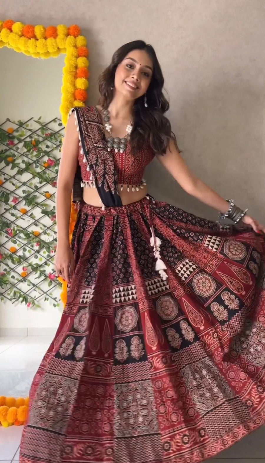 Premium Navratri Printed Cotton Lehenga Choli with Kalamkari Design