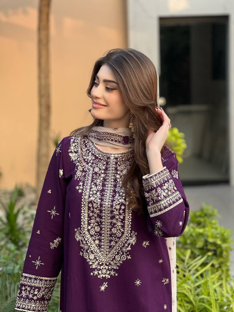 ✨ EID 🌙 EXCLUSIVE AND TRENDY FOR SEASON OUR SEQUENCE EMBROIDERY WORKED TOP, PANT AND DUPATTA ✨