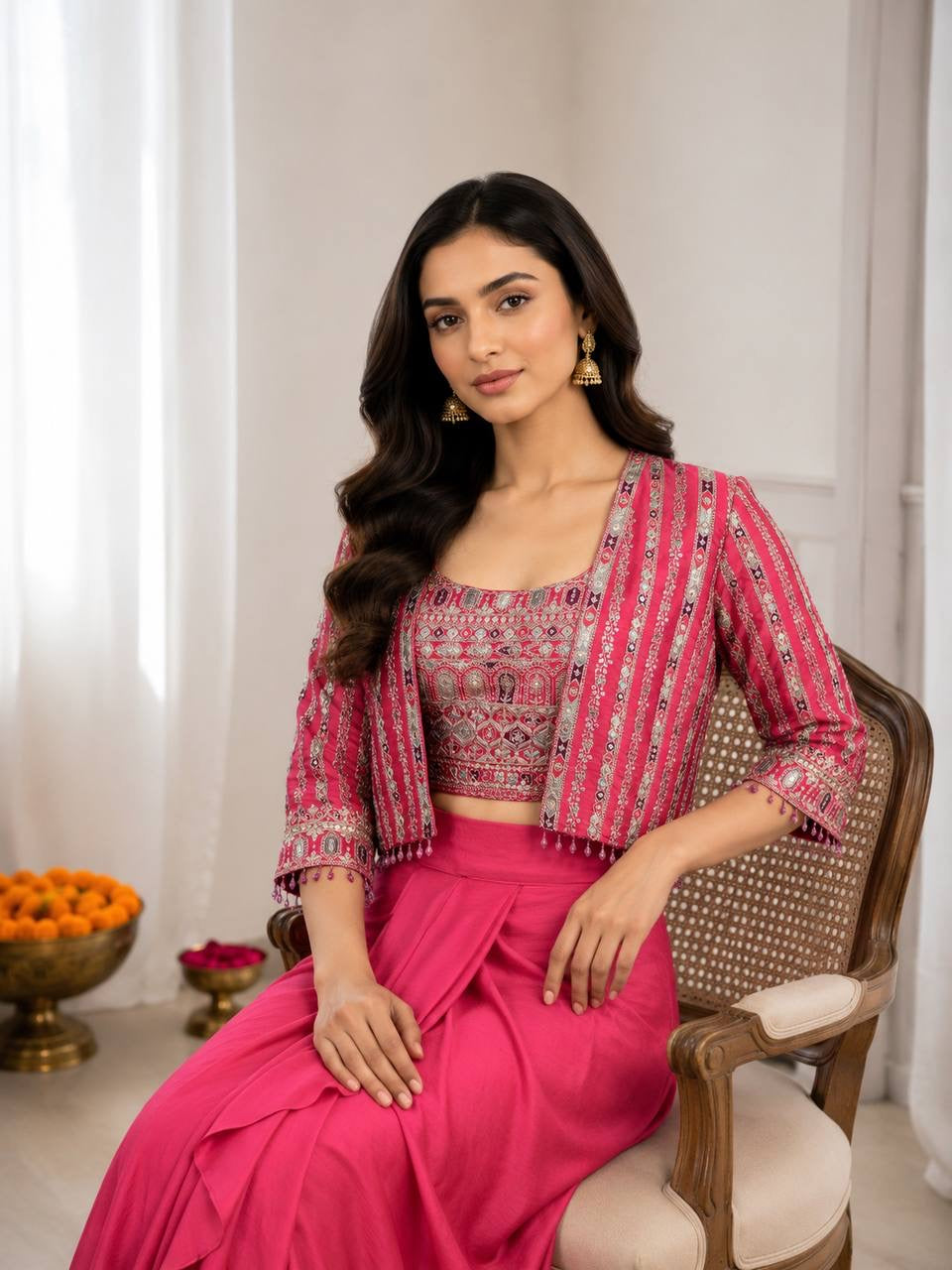 Experience effortless luxury with this premium Koti with Dhoti Lehega