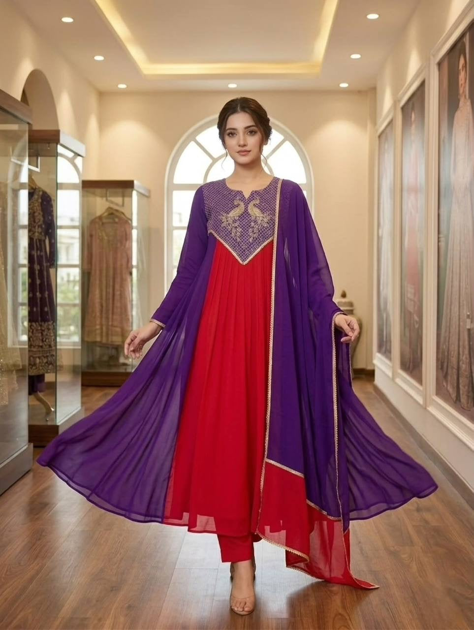 Beautiful Dual Tone Mul Chanderi Anarkali Set