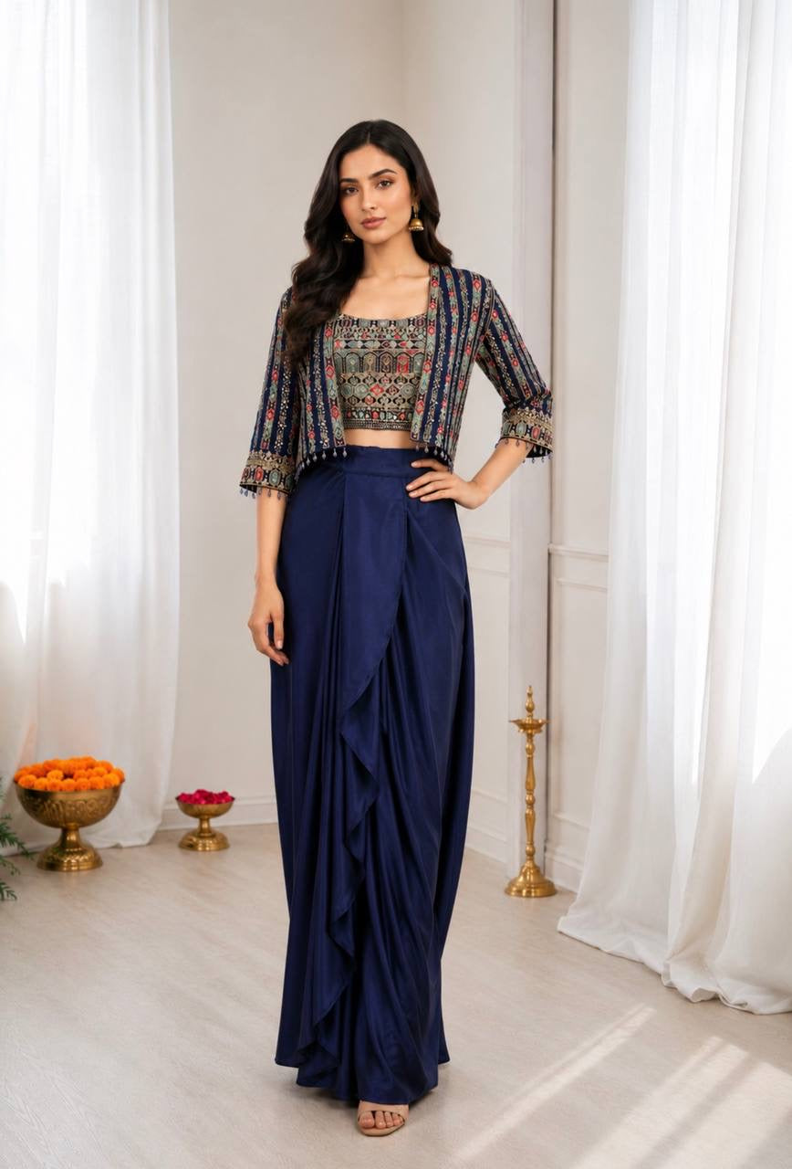 Experience effortless luxury with this premium Koti with Dhoti Lehega