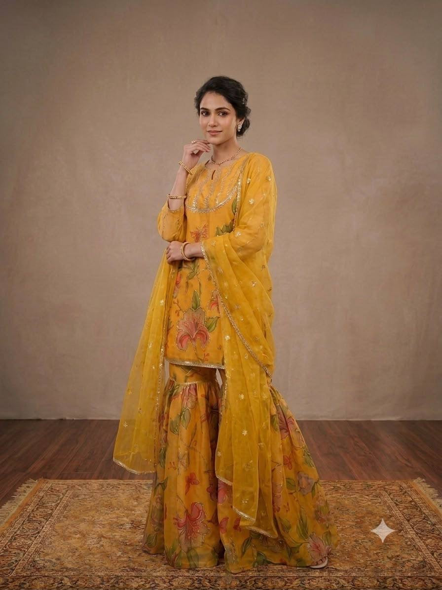 BEAUTIFUL SEQUENCE EMBROIDERED WORKED TOP , SARARA WITH DUPATTA