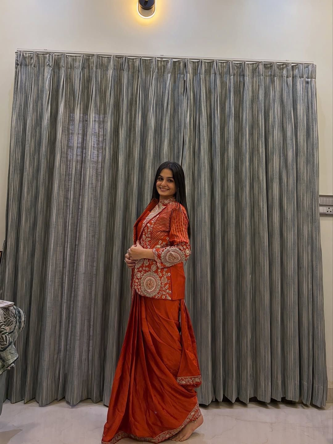 Embroidered Sequin Ready-to-Wear Saree with Full Koti