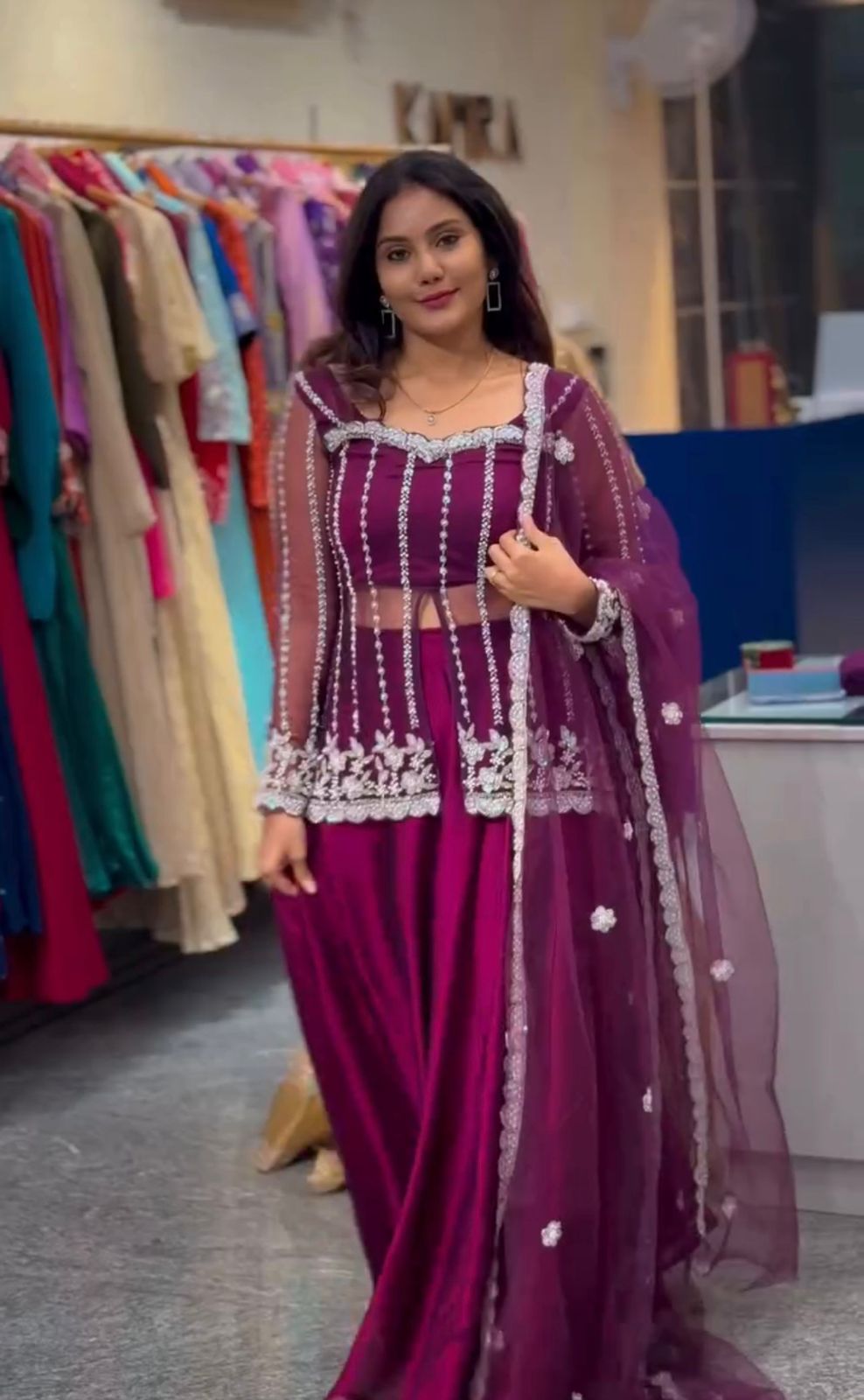 Designer Rangoli Silk Lehenga with Embroidered Koti & Sequin Net Dupatta
