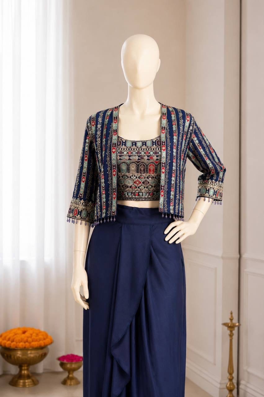 Experience effortless luxury with this premium Koti with Dhoti Lehega