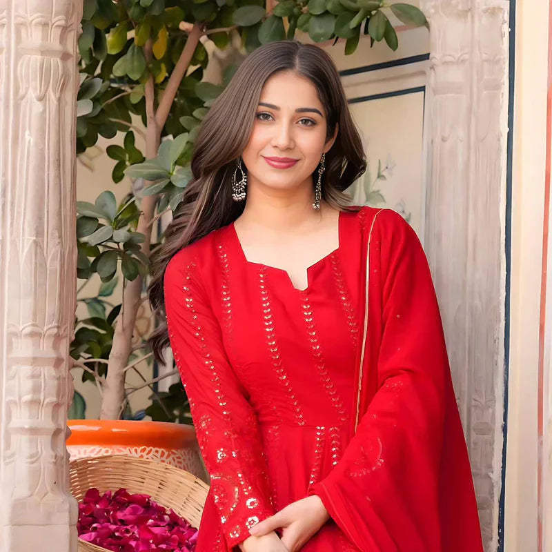 New Function Wear Red Color Premium Anarkali Set