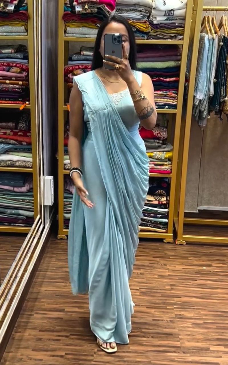 New Super Trending Embroidery Sequence work ready to wear saree with full koti