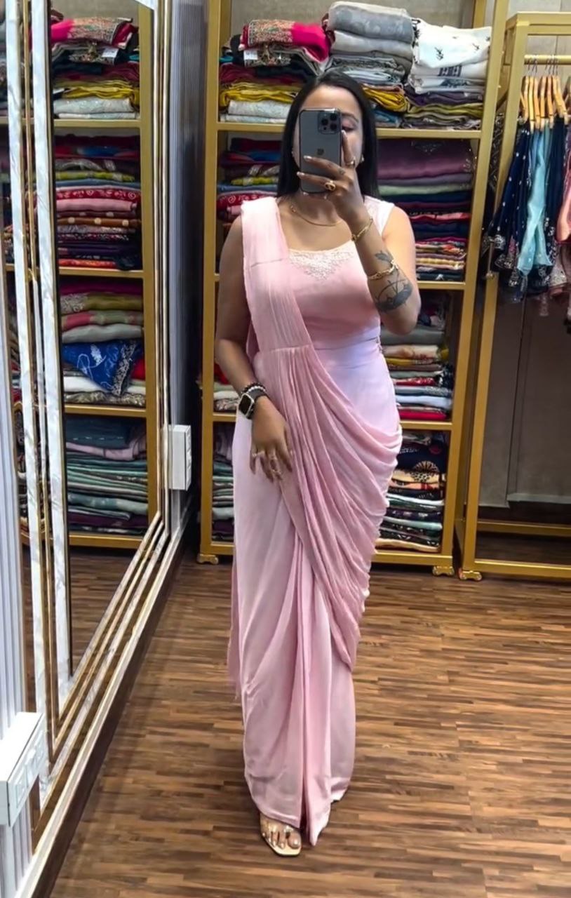 New Super Trending Embroidery Sequence work ready to wear saree with full koti