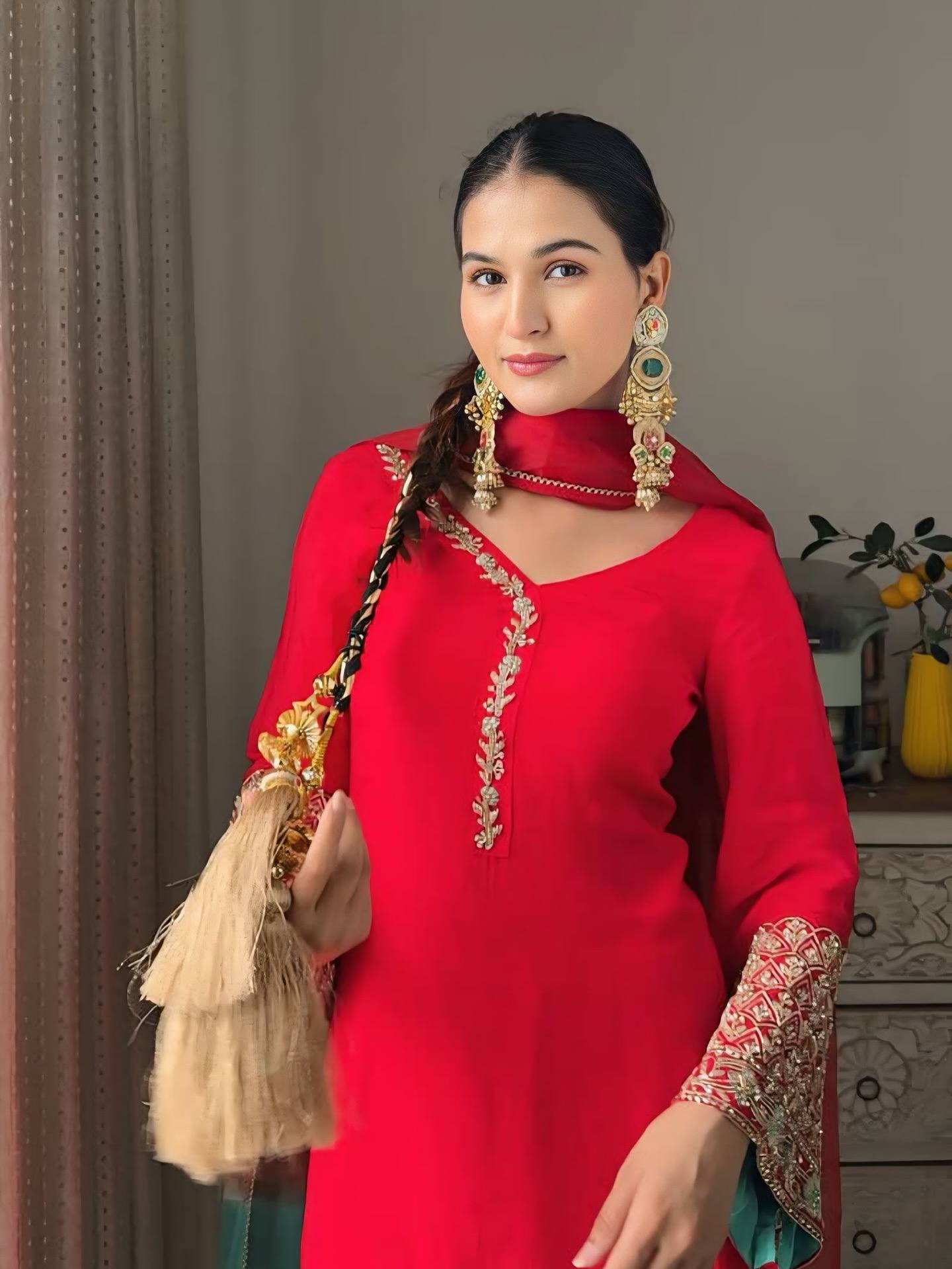 New Designer Farsi Suit Set in Heavy Fox Georgette with Embroidery Work